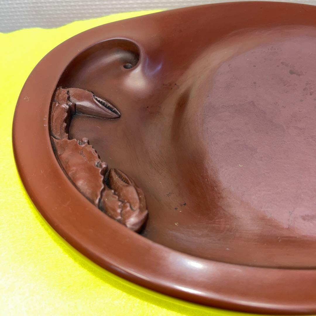 ⭕️紅渓石硯　硯　蟹彫刻　鮑型硯特別製作品美品　崎川羊堂　20cm超　1.7kg超