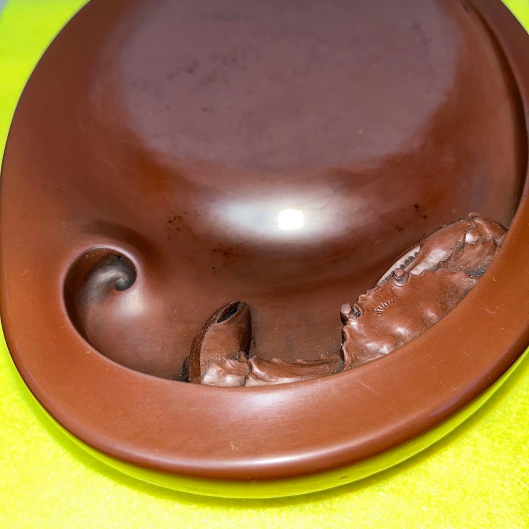 ⭕️紅渓石硯　硯　蟹彫刻　鮑型硯特別製作品美品　崎川羊堂　20cm超　1.7kg超