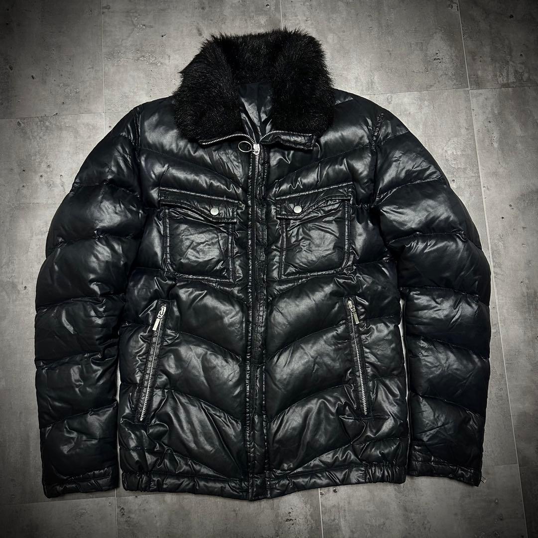 y2k 00s archive 光沢 Vスリット リアルファーダウンジャケット｜Yahoo