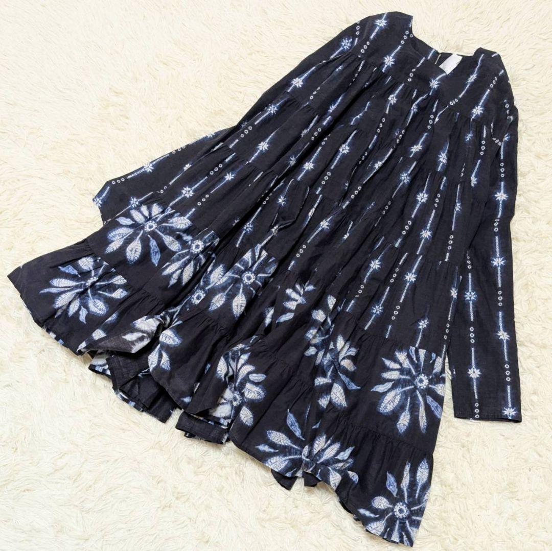 マーレット ソリマン SHIBORI ティアードワンピース ネイビー XS
