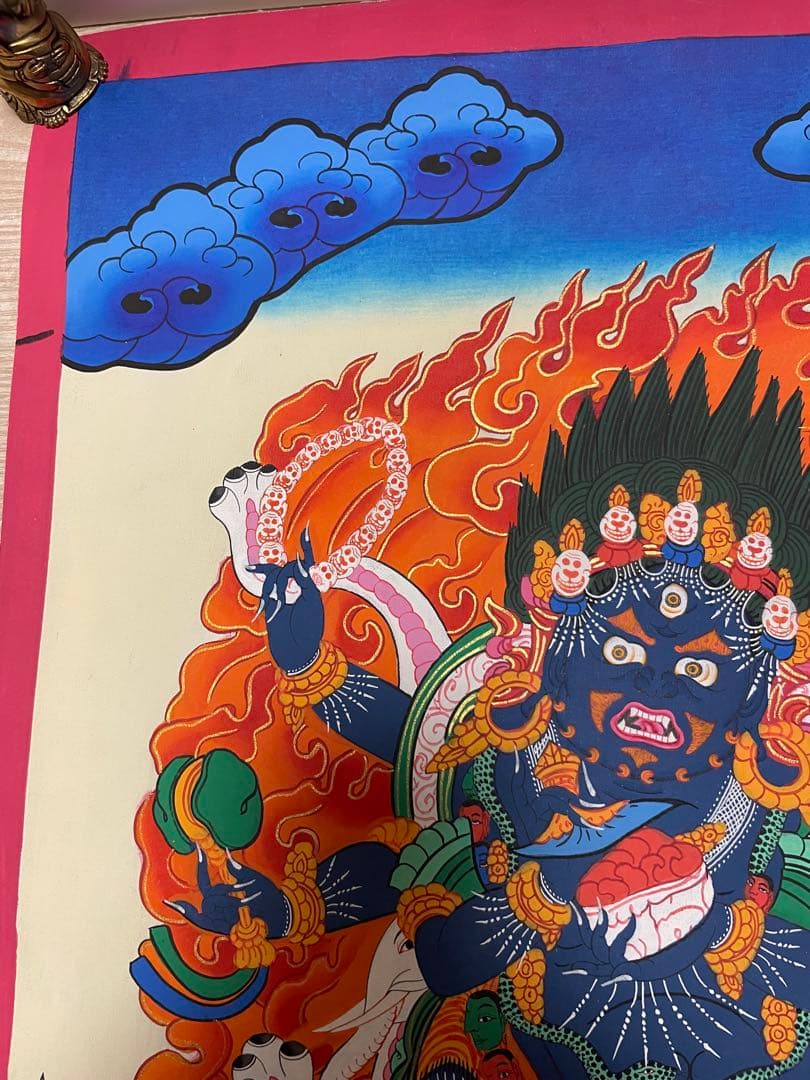 《 チベット密教　1点物 》 手描き　曼荼羅　マハーカーラ　大黒　仏教　密教　④