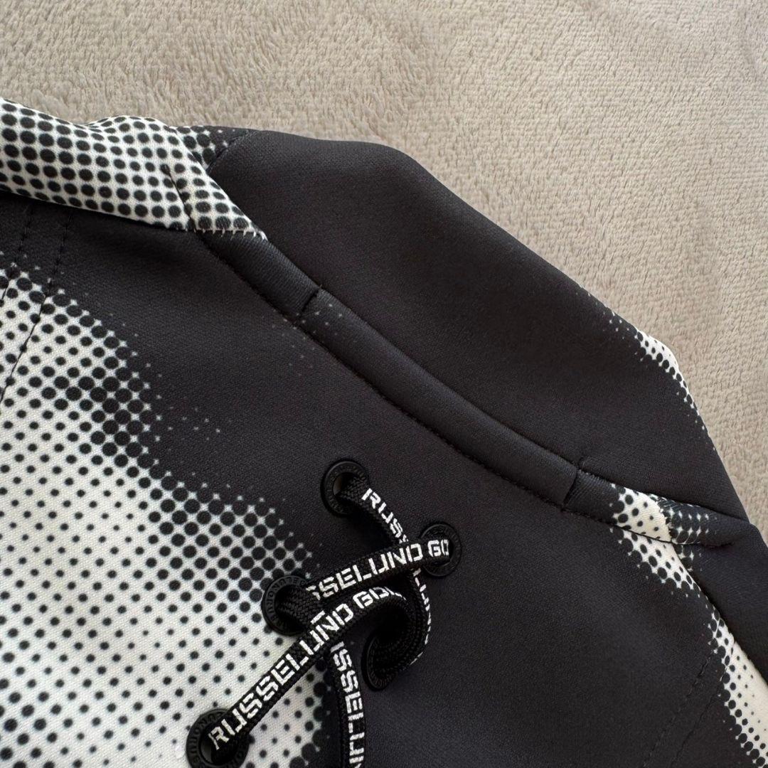 【ラッセルノ】人気ルチャマスク×カモ総柄 半袖モックネックポロシャツL