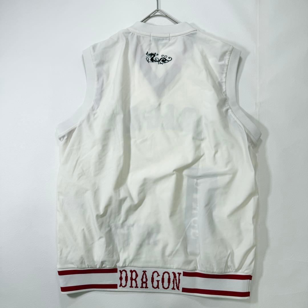 Dance With Dragon メンズ ゴルフウェア ベスト Vネック 白