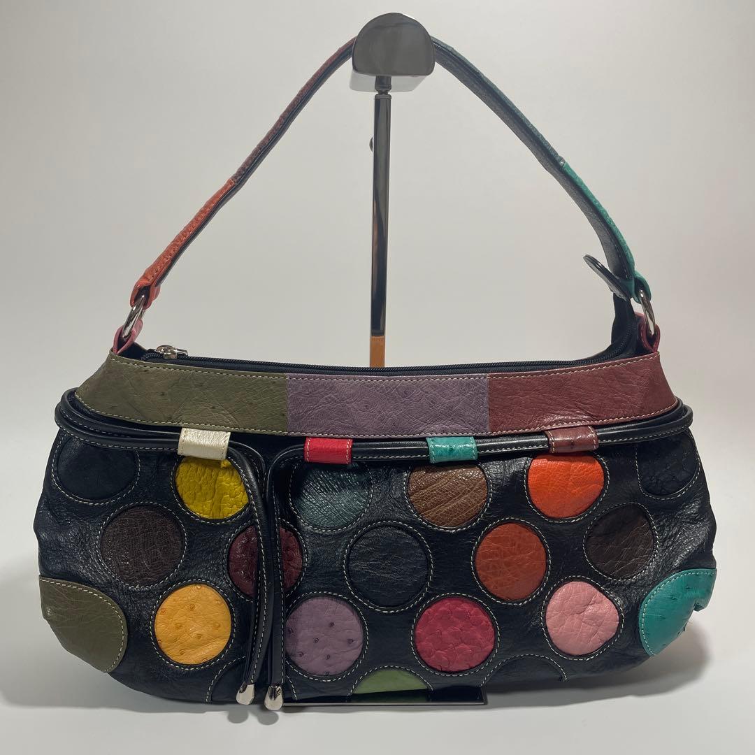 オーストリッチ 本革 ハンドバッグ ショルダーバッグ 肩掛け