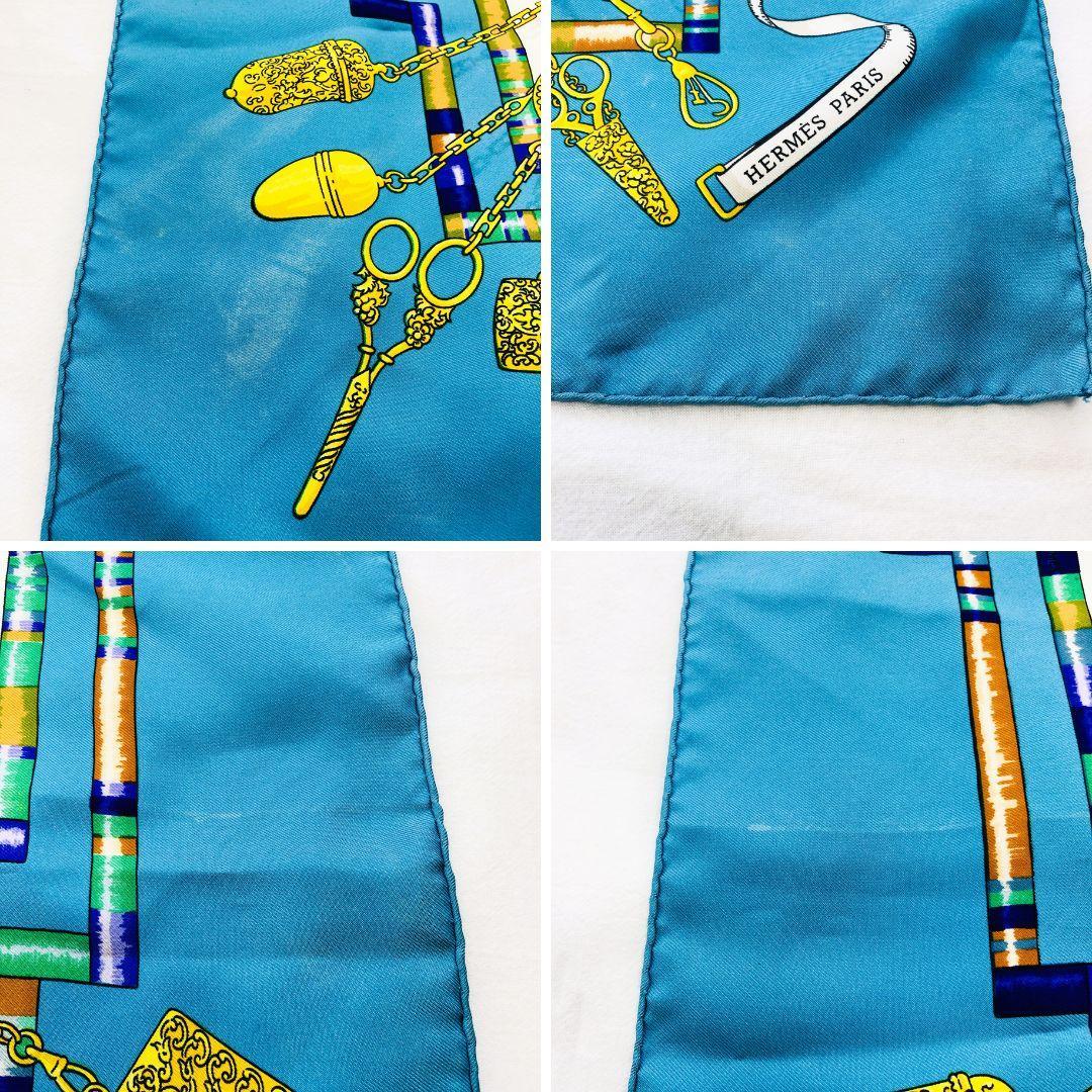 HERMES エルメス カレ90 お針子さん スカーフ ブルー系 タグなし