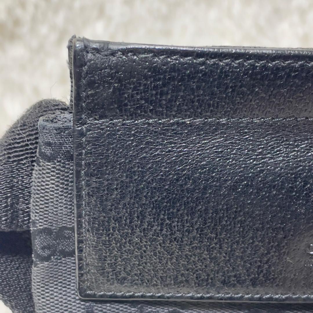 グッチ ボデイバッグ レザー ブラック GGキャンバス ウエストポーチ フラッペ