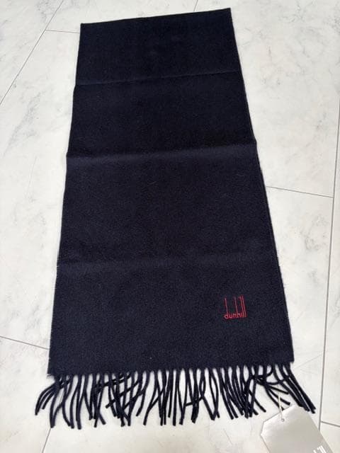 新品タグ付★ダンヒル　カシミアマフラー 濃紺 31㎝×138㎝ スコットランド製