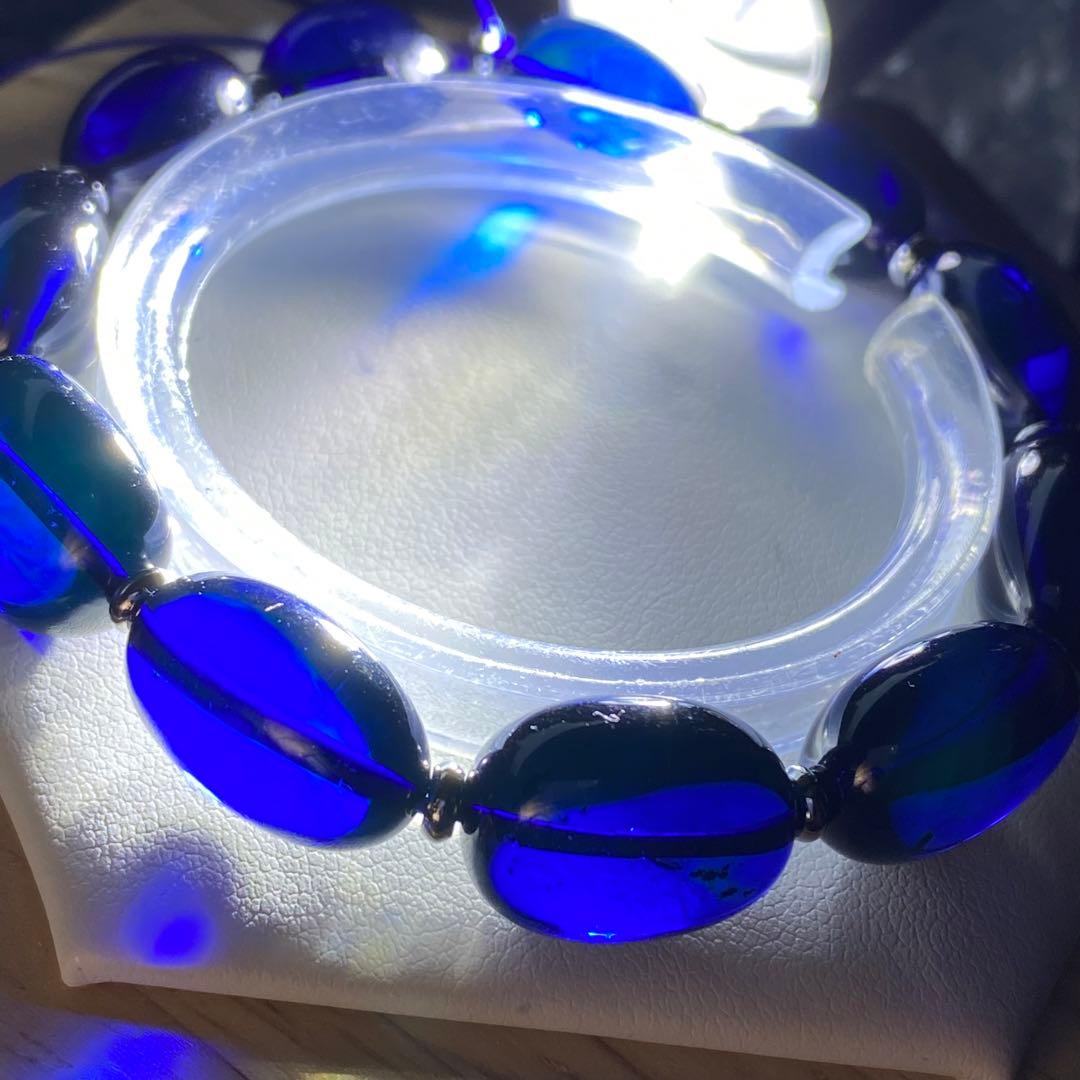 綺麗❣️リトアニア産琥珀♡サファイアブルーアンバーブレスレット