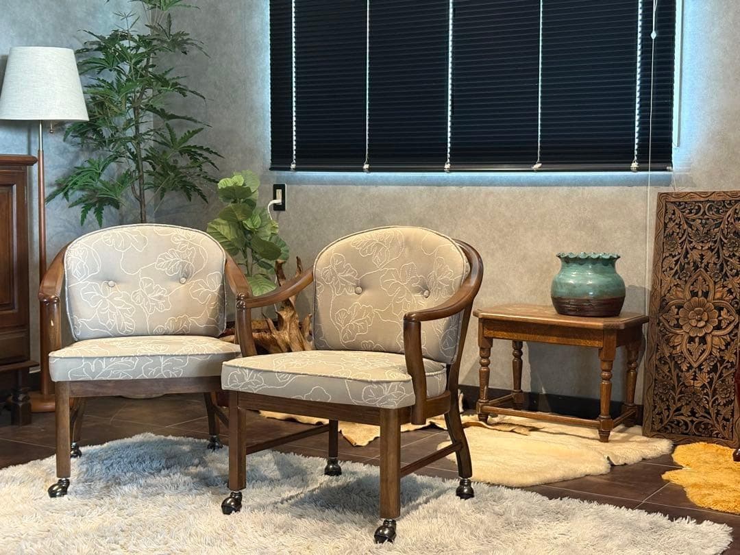 ①カリモク　karimoku アームチェア　アンティーク　ヴィンテージ SZ