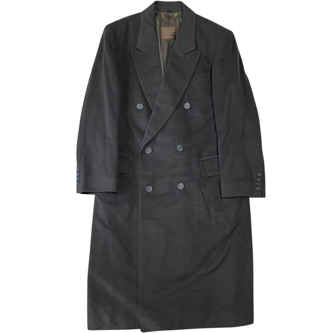 カシミヤ100%【SANYO】マキシ丈ダブルチェスターコート チャコール XL