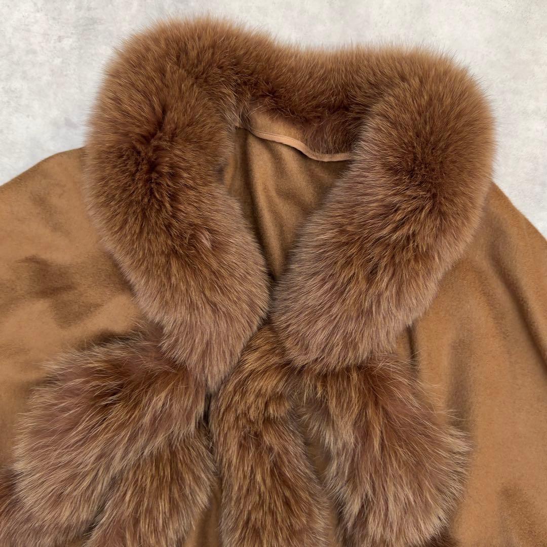 【SAGA FURS】2way カシミヤ100% リアルフォックス ポンチョ M