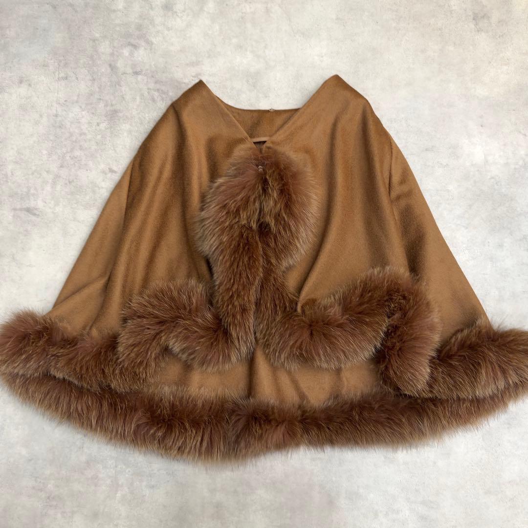 【SAGA FURS】2way カシミヤ100% リアルフォックス ポンチョ M