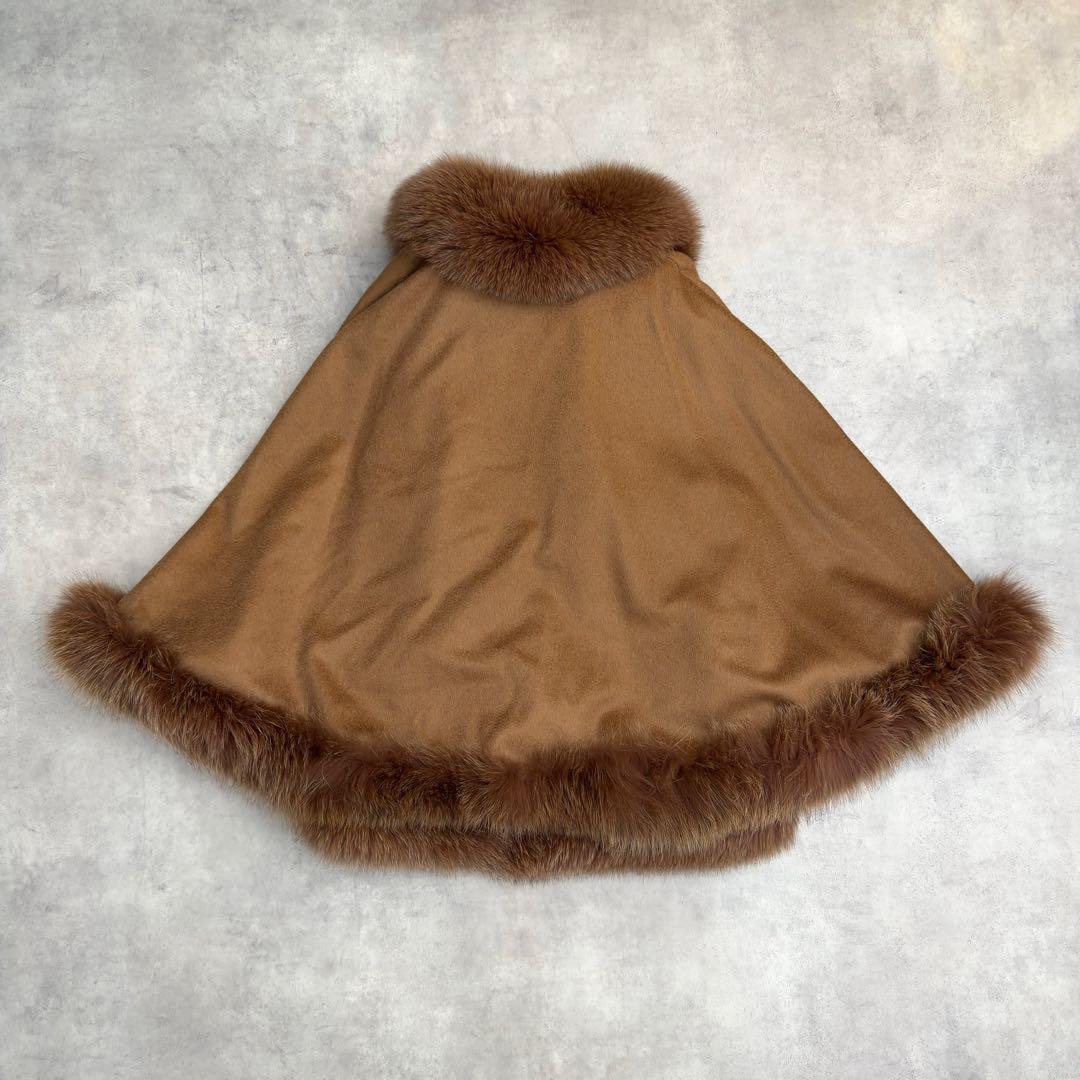【SAGA FURS】2way カシミヤ100% リアルフォックス ポンチョ M
