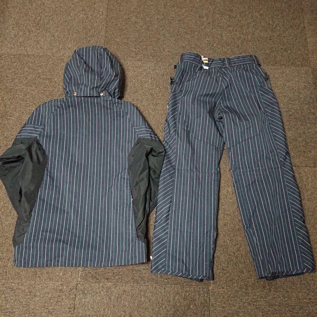 送料無料【DESCENTE】ストライプスキーウェア上下セットアップ M ネイビー