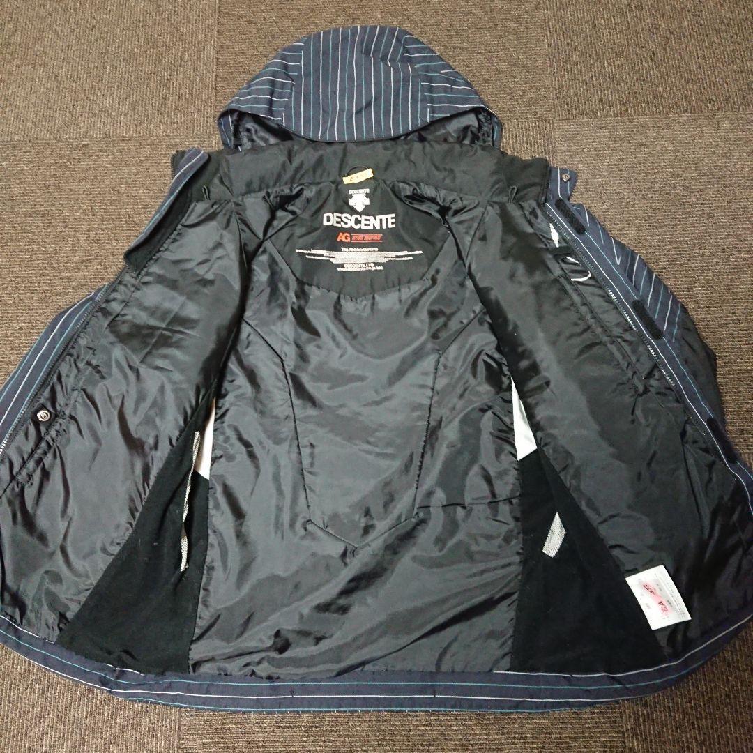 送料無料【DESCENTE】ストライプスキーウェア上下セットアップ M ネイビー