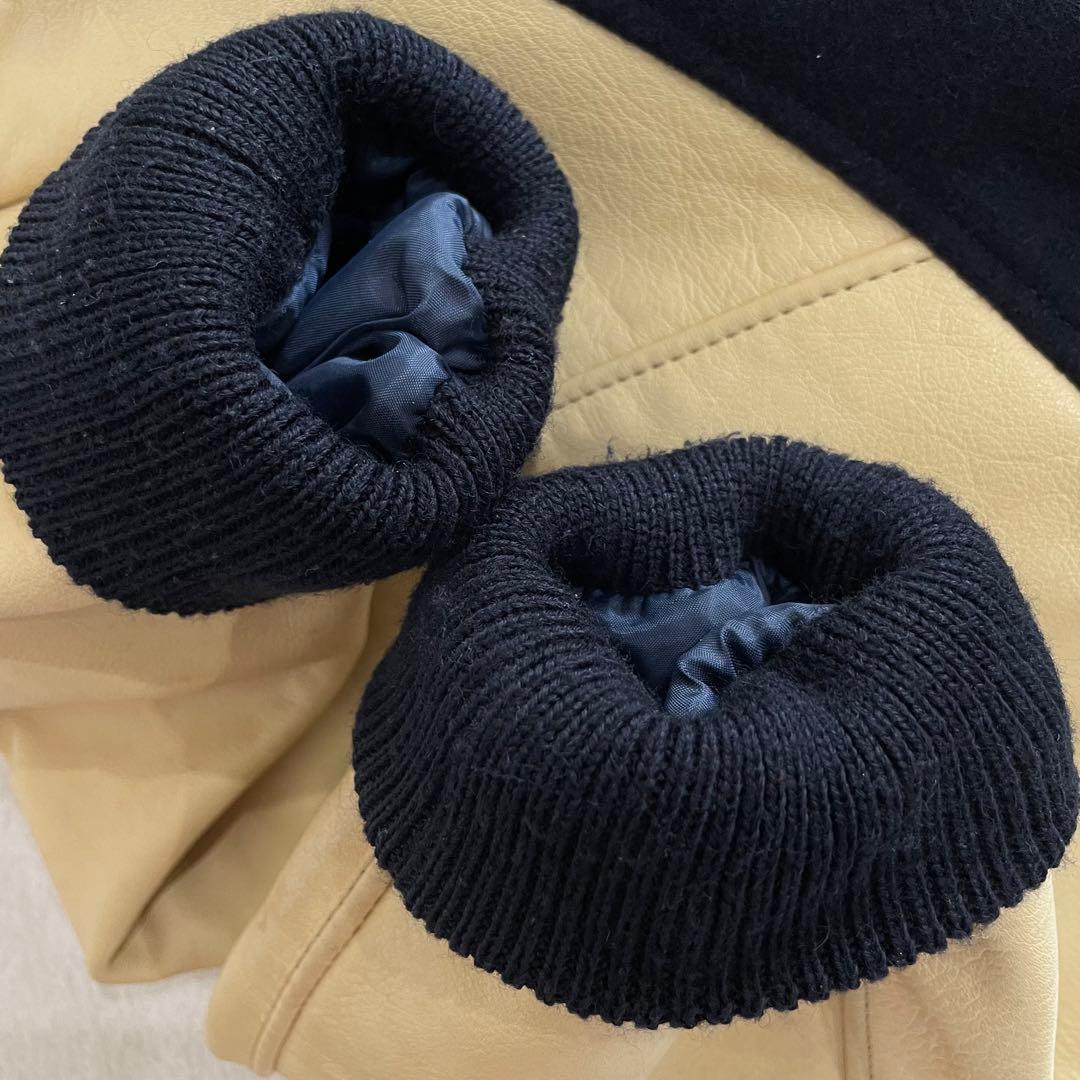 ヴァンヂャケット　スタジャン　レザー袖　ウールボディ　ネイビー×アイボリー　L