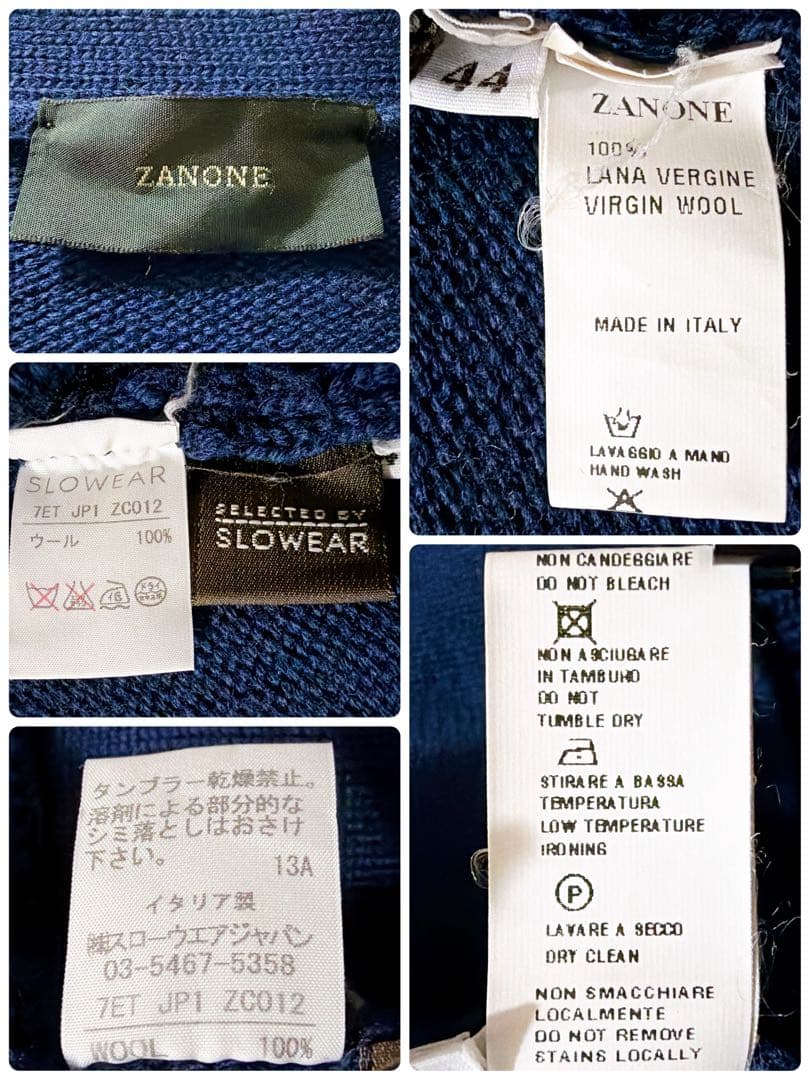 イタリア製✨ZANONE ウール Vネックカーディガン 肉厚 ネイビー 44