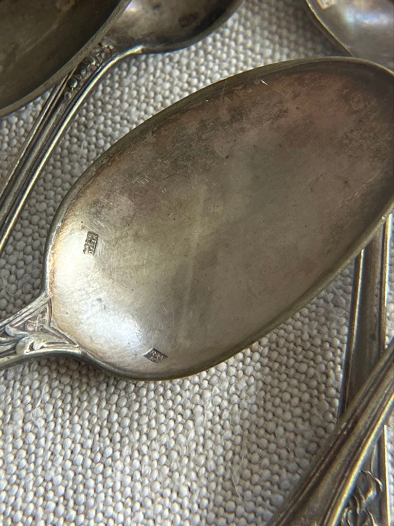 ◆最終SALE◆フランスアンティーク銀5本刻印ティースプーンデザート白銀シルバー