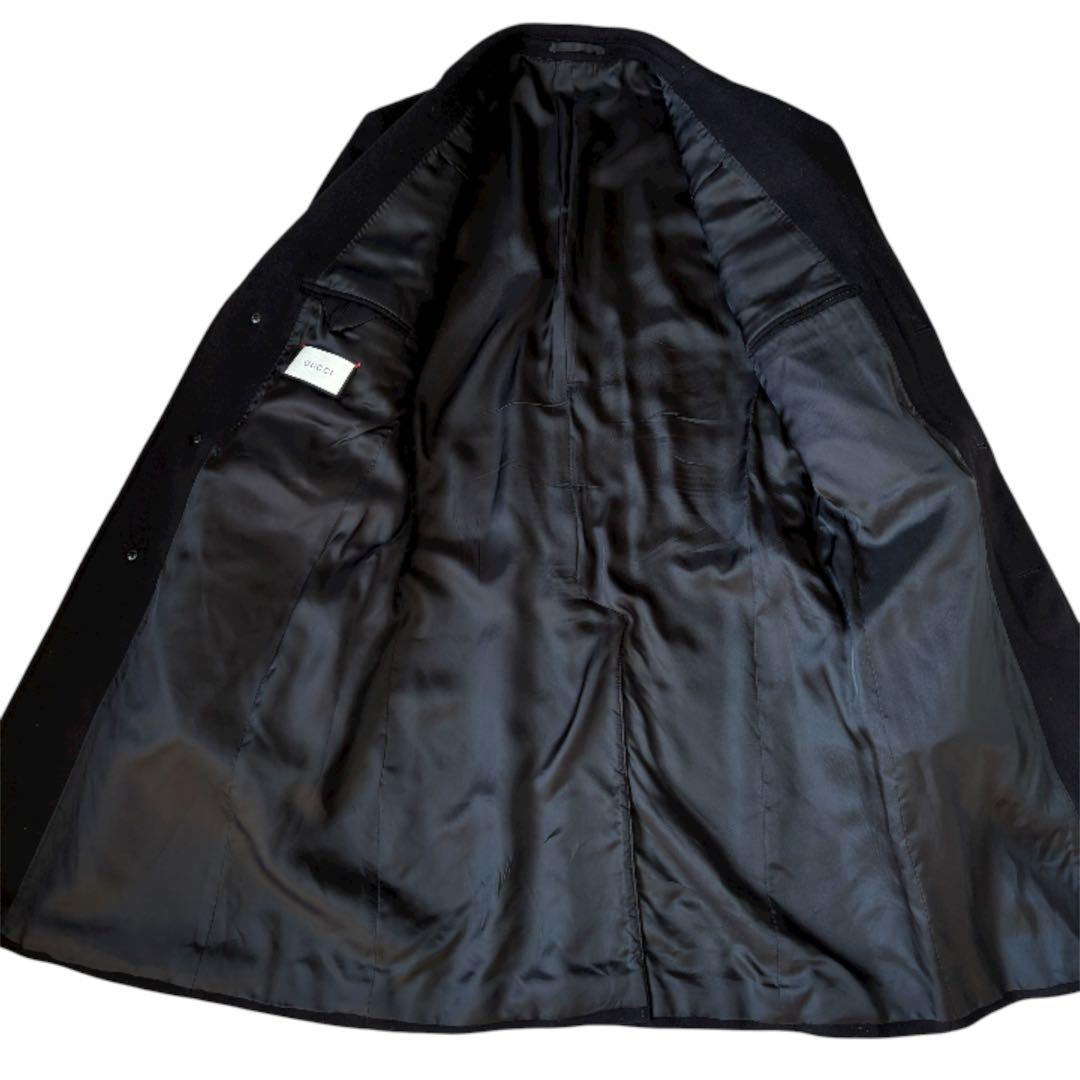 極美品 グッチ 現行タグ オーバーコート 黒 ブラック ロング丈 チェスター