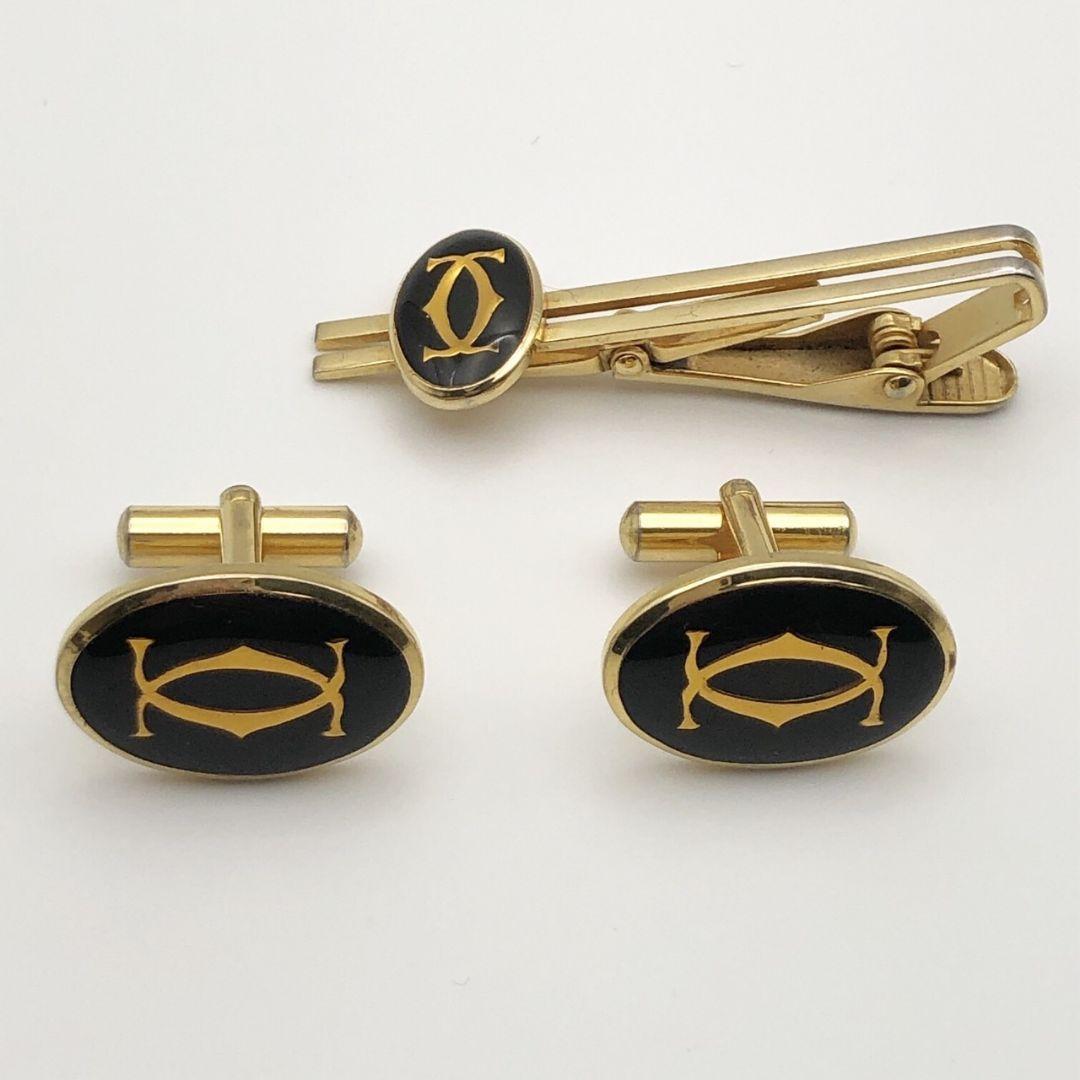 【美品】Cartier カルティエ ダブルC ロゴ タイピン カフス セット