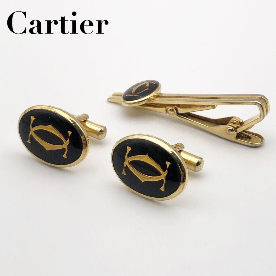 【美品】Cartier カルティエ ダブルC ロゴ タイピン カフス セット
