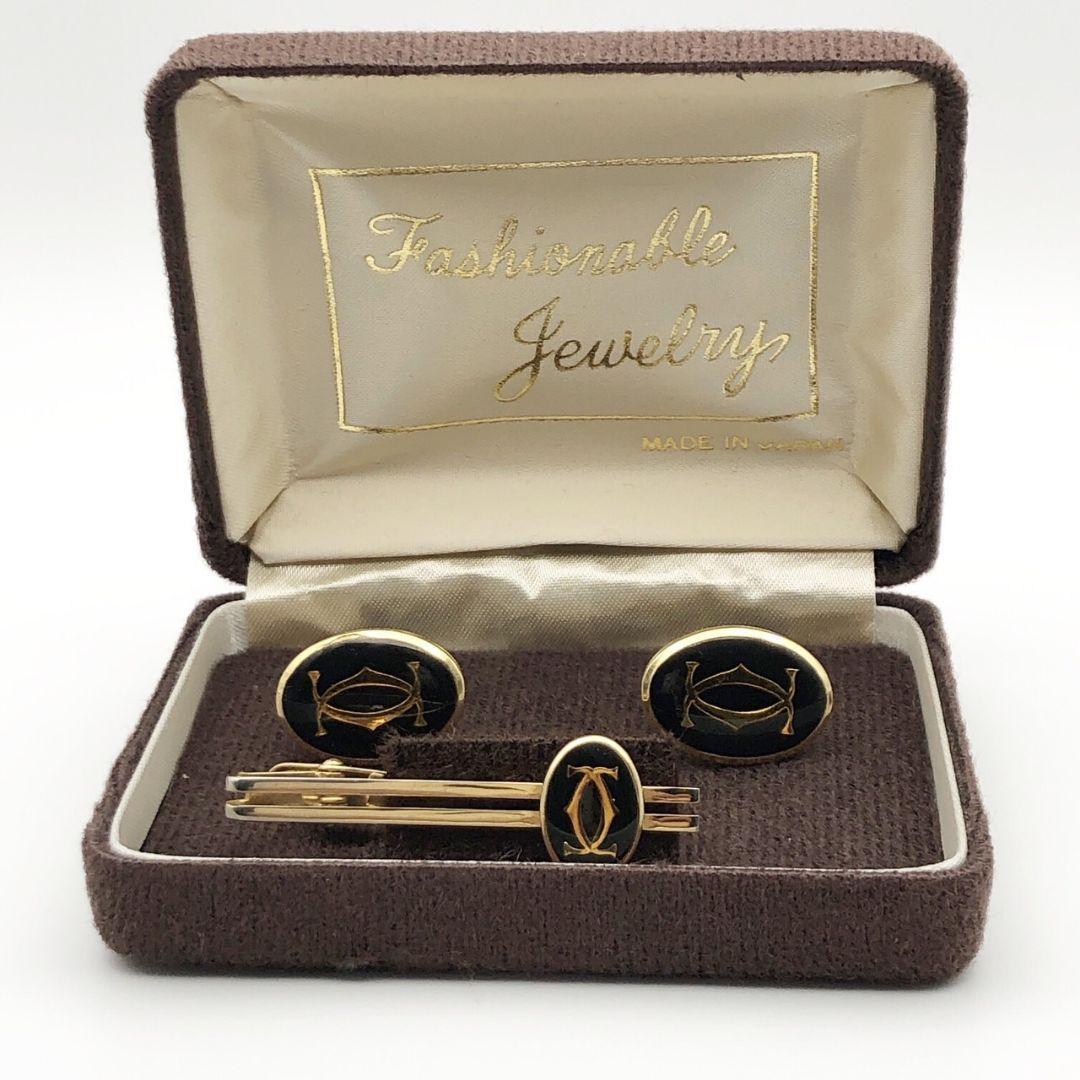 【美品】Cartier カルティエ ダブルC ロゴ タイピン カフス セット