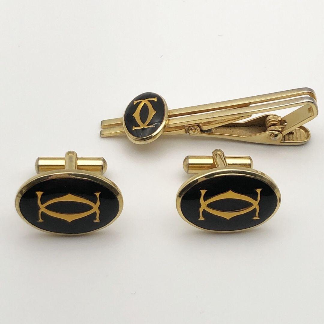 【美品】Cartier カルティエ ダブルC ロゴ タイピン カフス セット