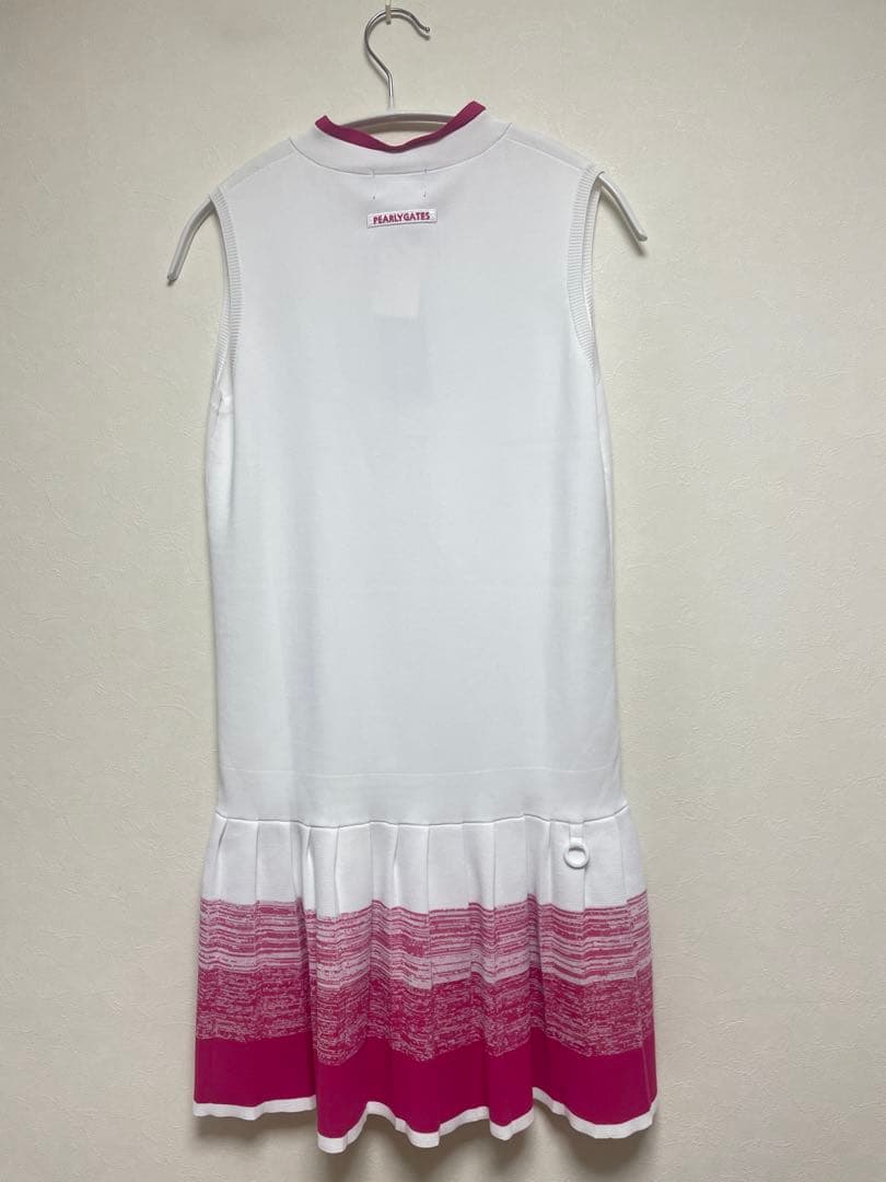 PEARLY GATES パーリーゲイツ　ノースリーブニットワンピース白ピンク0