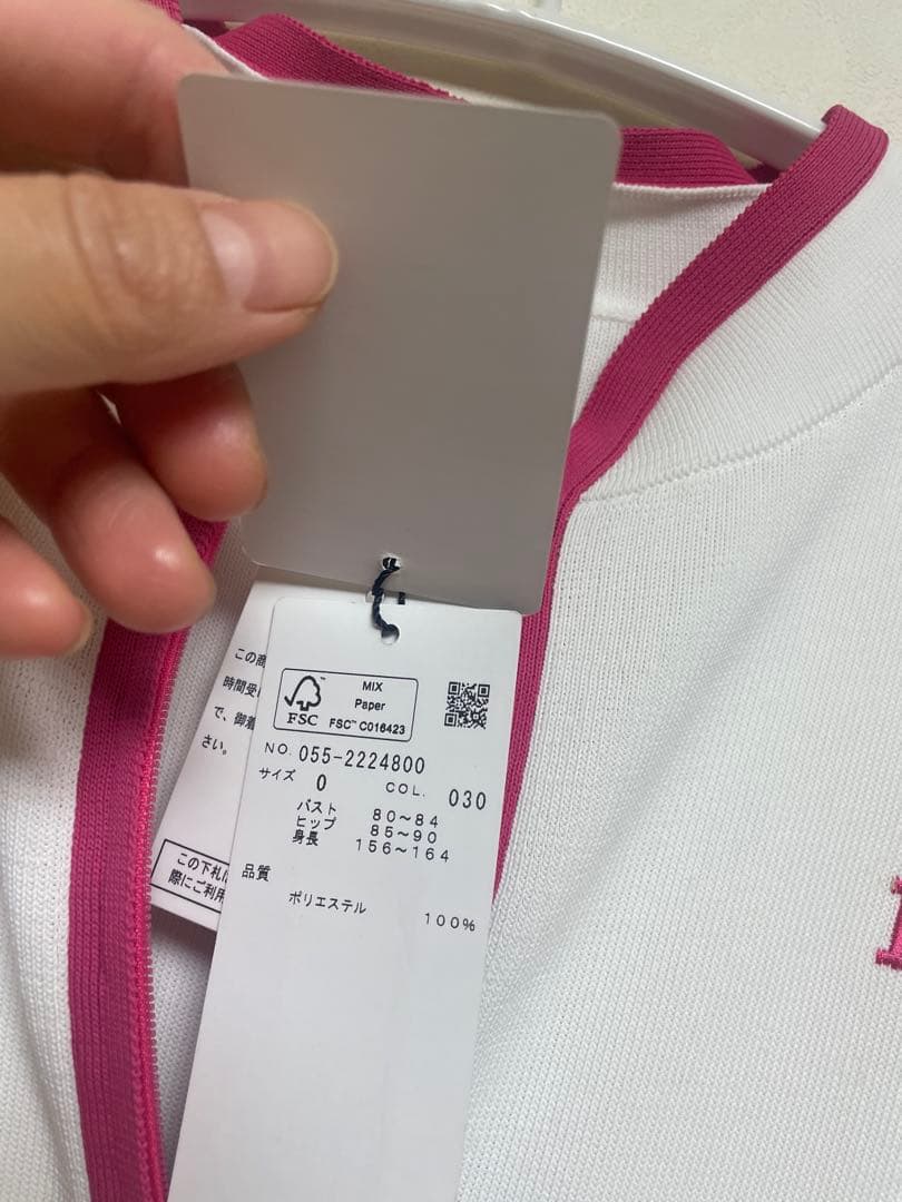 PEARLY GATES パーリーゲイツ　ノースリーブニットワンピース白ピンク0