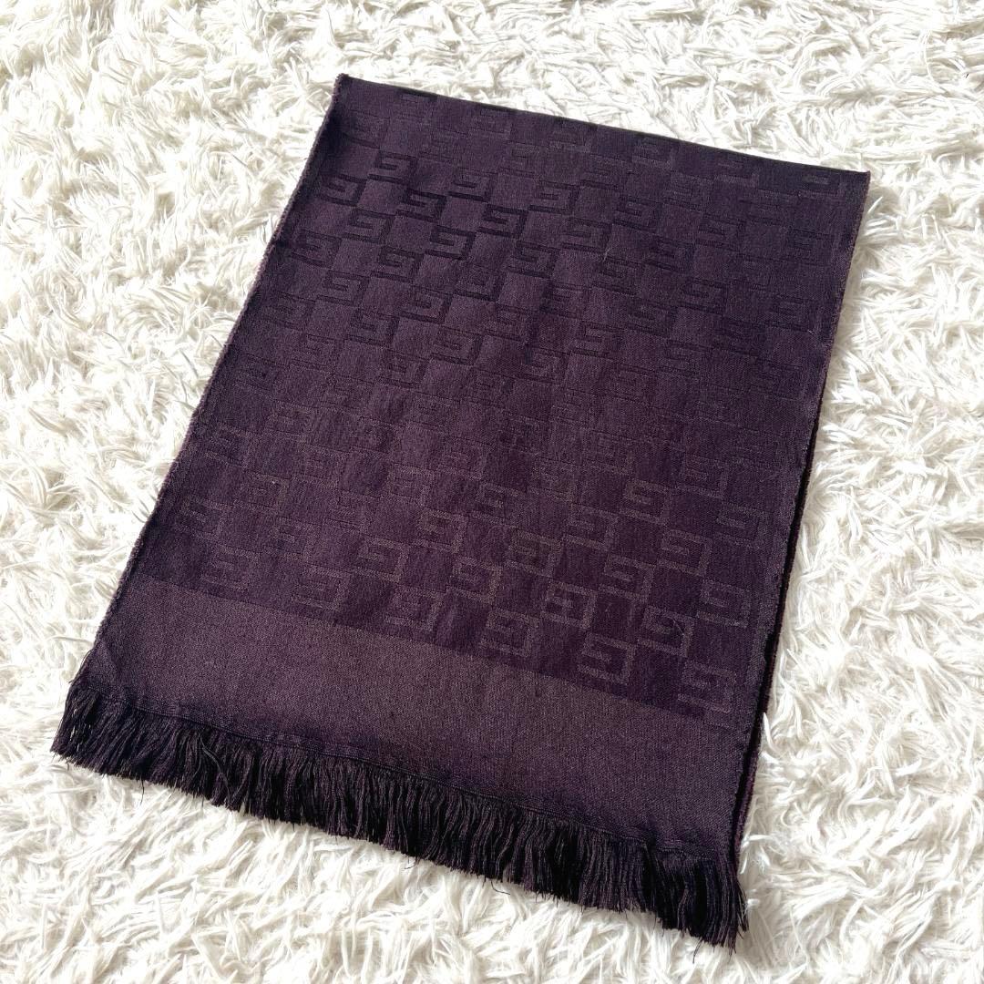 美品　GUCCI グッチ GGジャカード マフラー パープル ブラック　タグ付き