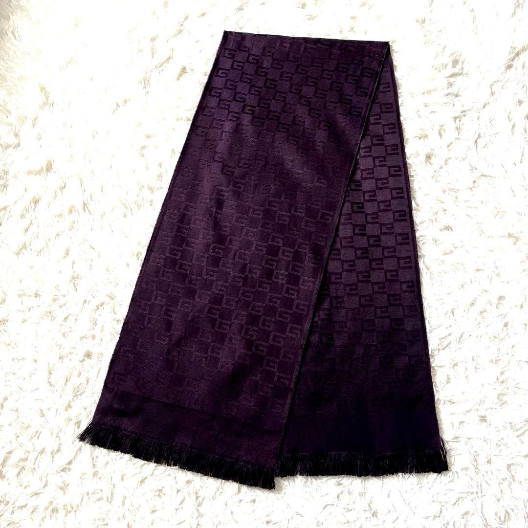 美品　GUCCI グッチ GGジャカード マフラー パープル ブラック　タグ付き