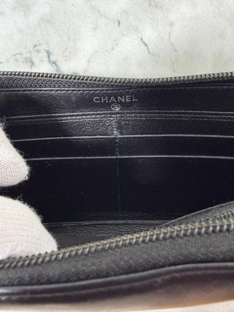 値下げ中 CHANEL カメリアモチーフ ラムスキン ラウンドファスナー 長財布