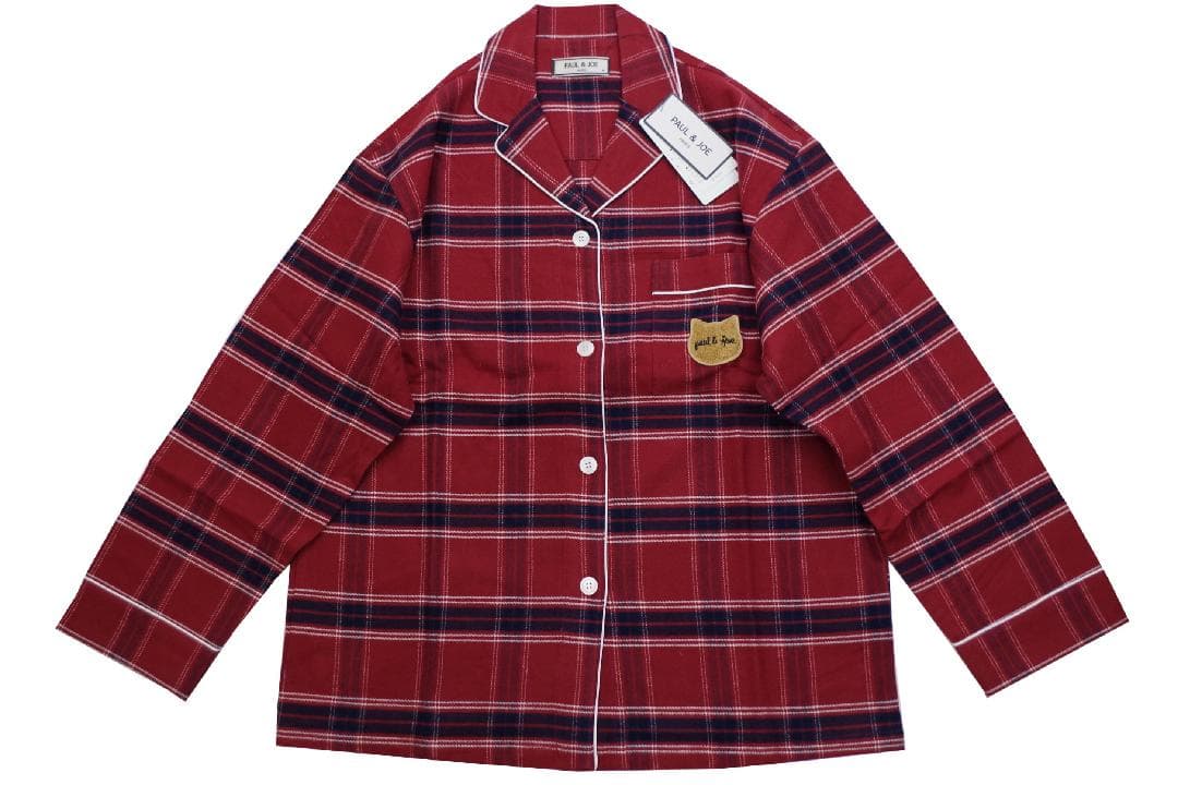 【新品】ポール＆ジョー　秋冬ネル地ネコ型ロゴワッペンパジャマ（M)レッド