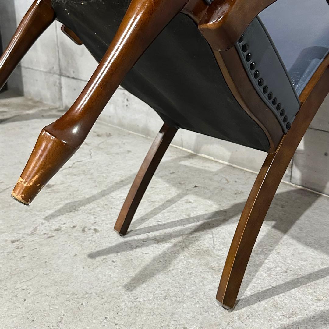 ✦マルニ木工✦ アームチェア 昭和レトロ レザー調 鋲打ち クラシックチェア
