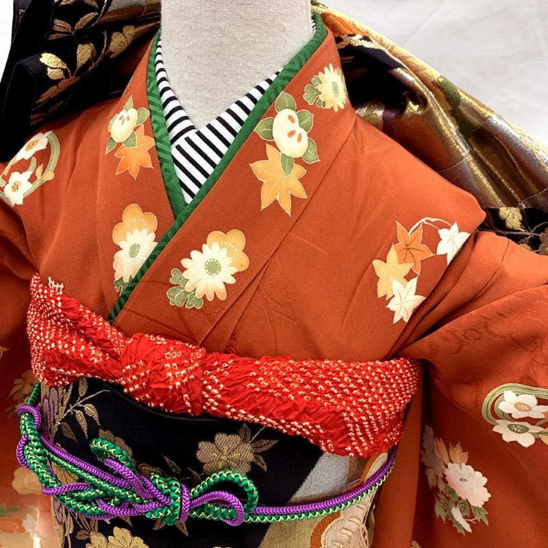 508aj2■ハーフ成人式 アンティーク着物&長襦袢 ジュニア 刺繍■良好