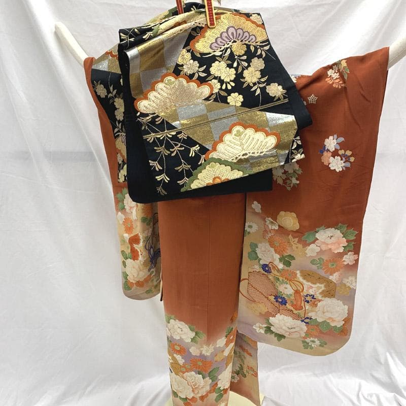 508aj2■ハーフ成人式 アンティーク着物&長襦袢 ジュニア 刺繍■良好