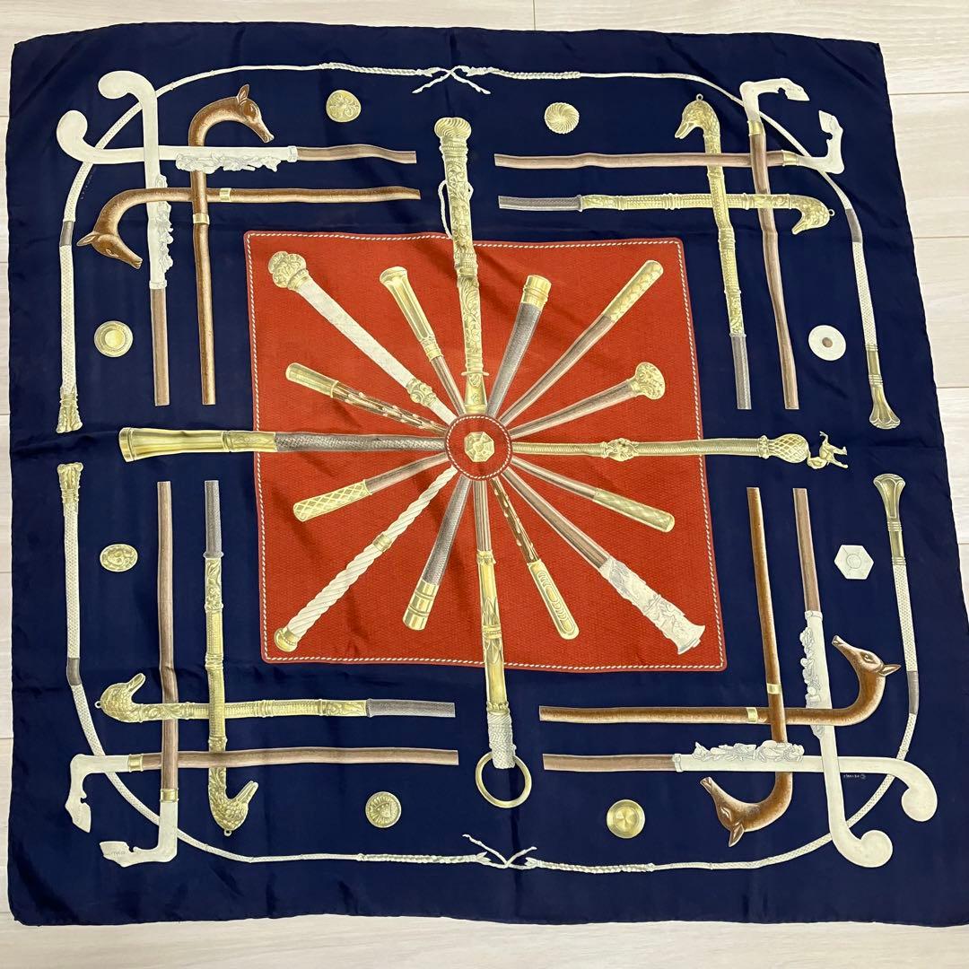 エルメス スカーフ カレ90 CANNES&POMMEAUX ステッキ柄