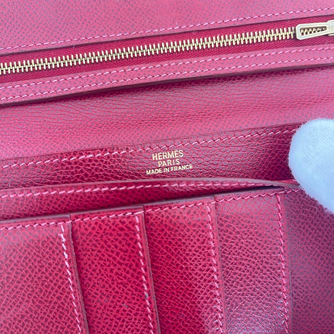HERMES エルメス ベアンスフレ 長財布 F刻印 二つ折り レッド 赤
