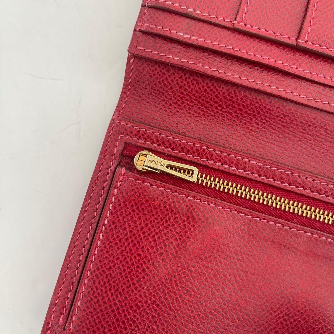 HERMES エルメス ベアンスフレ 長財布 F刻印 二つ折り レッド 赤