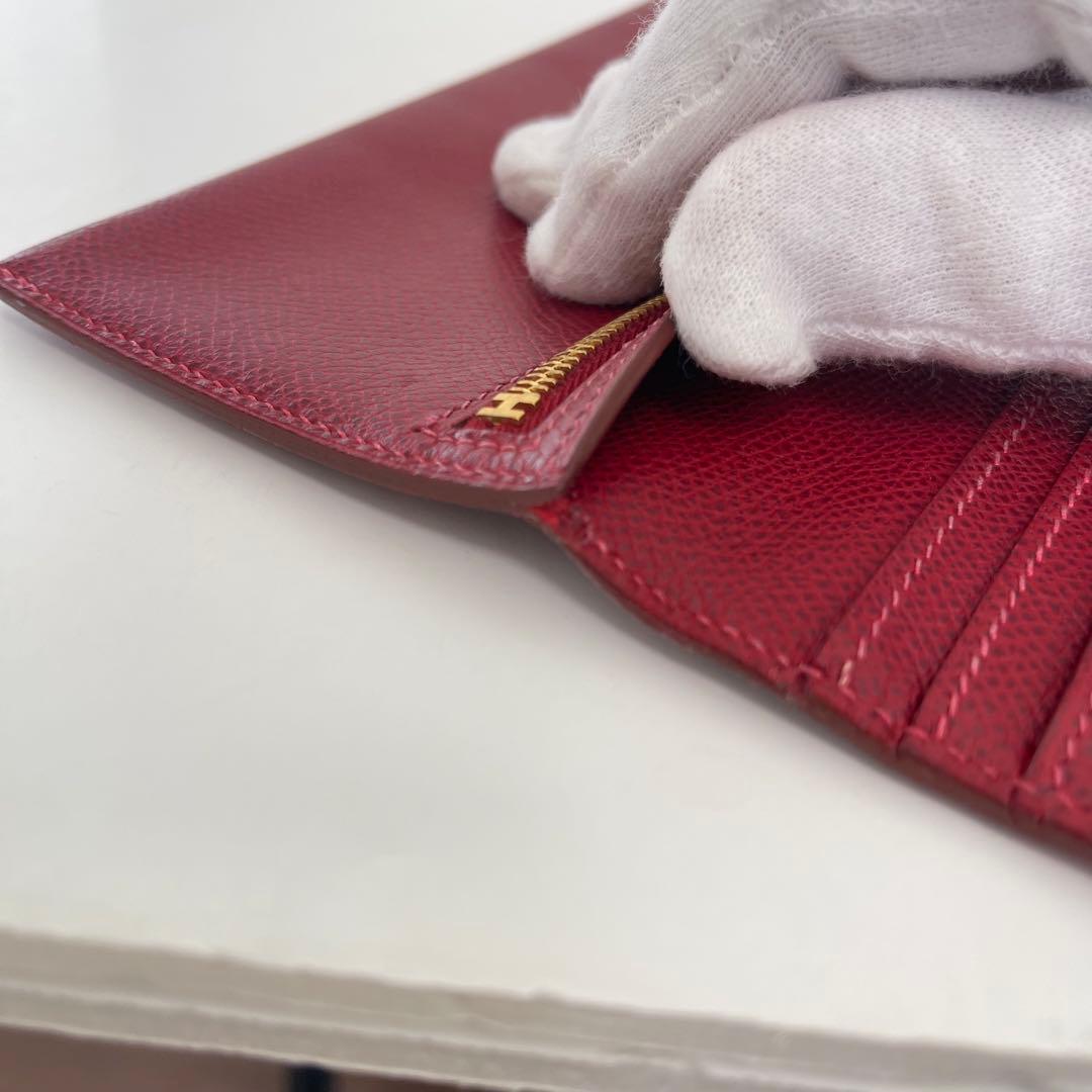 HERMES エルメス ベアンスフレ 長財布 F刻印 二つ折り レッド 赤