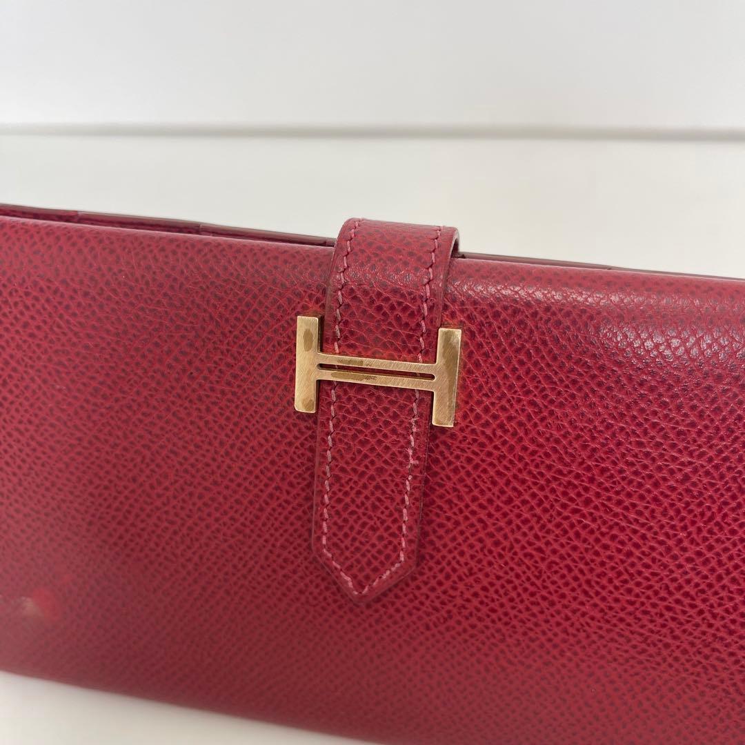 HERMES エルメス ベアンスフレ 長財布 F刻印 二つ折り レッド 赤