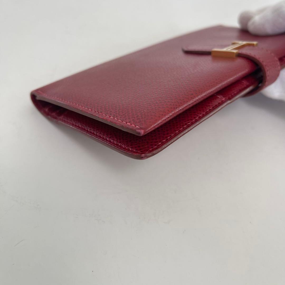 HERMES エルメス ベアンスフレ 長財布 F刻印 二つ折り レッド 赤