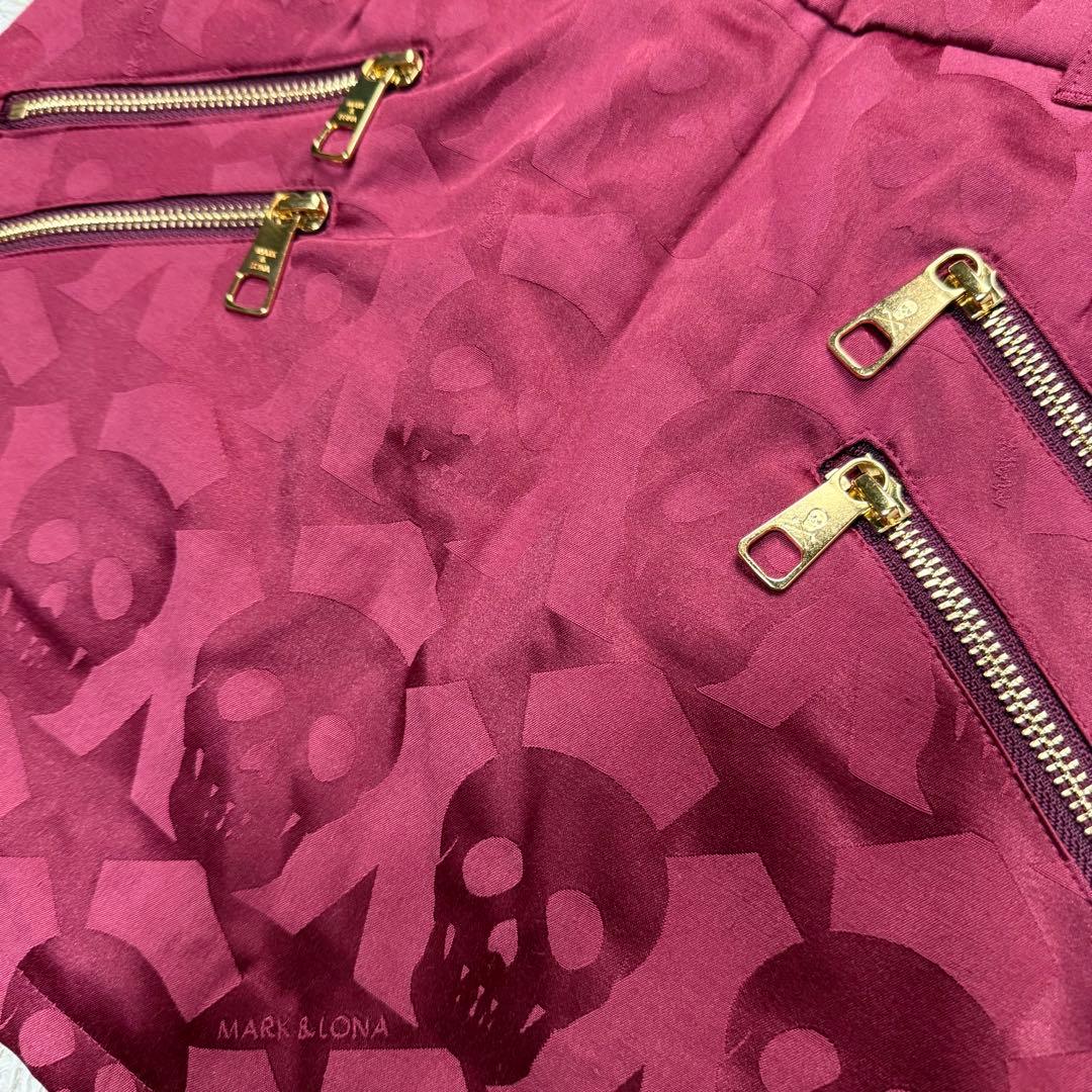 【希少】 MARK&LONA ストレッチスカート ロゴ 総柄 スカル 赤 M