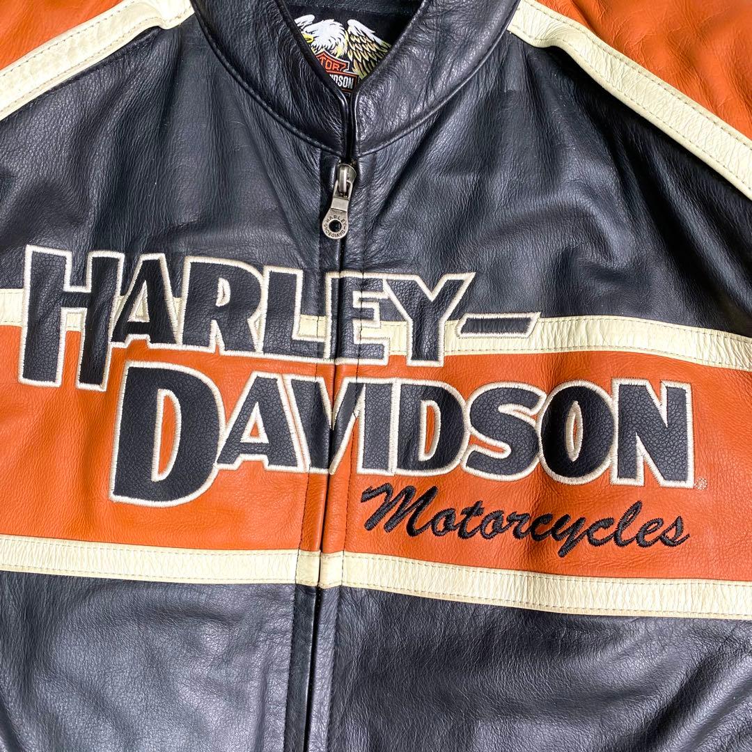 良品✨HARLEY-DAVIDSON ライダース L 本革 ロゴ ライナー 黒