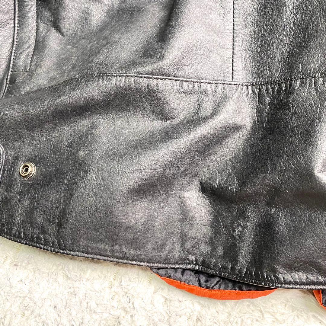 良品✨HARLEY-DAVIDSON ライダース L 本革 ロゴ ライナー 黒