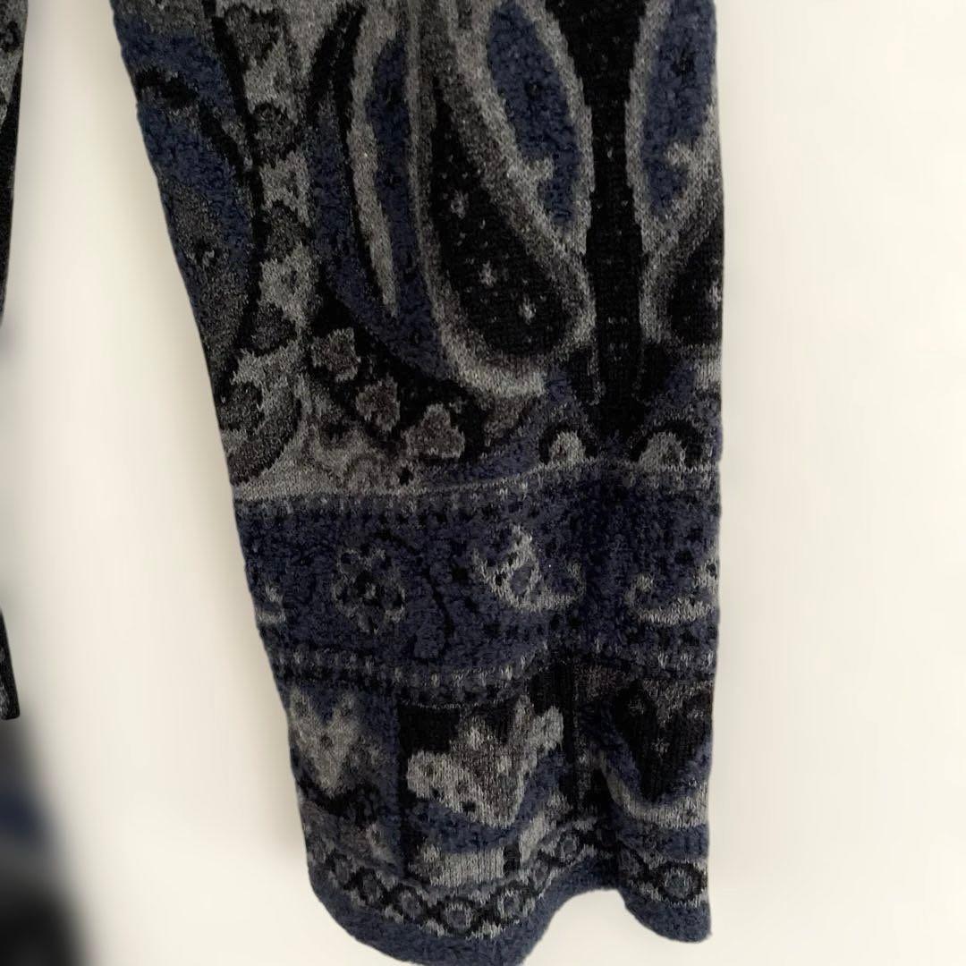 ETROエトロ ネイビー グレー 長袖ひざ丈ワンピース ニット ペイズリー 40