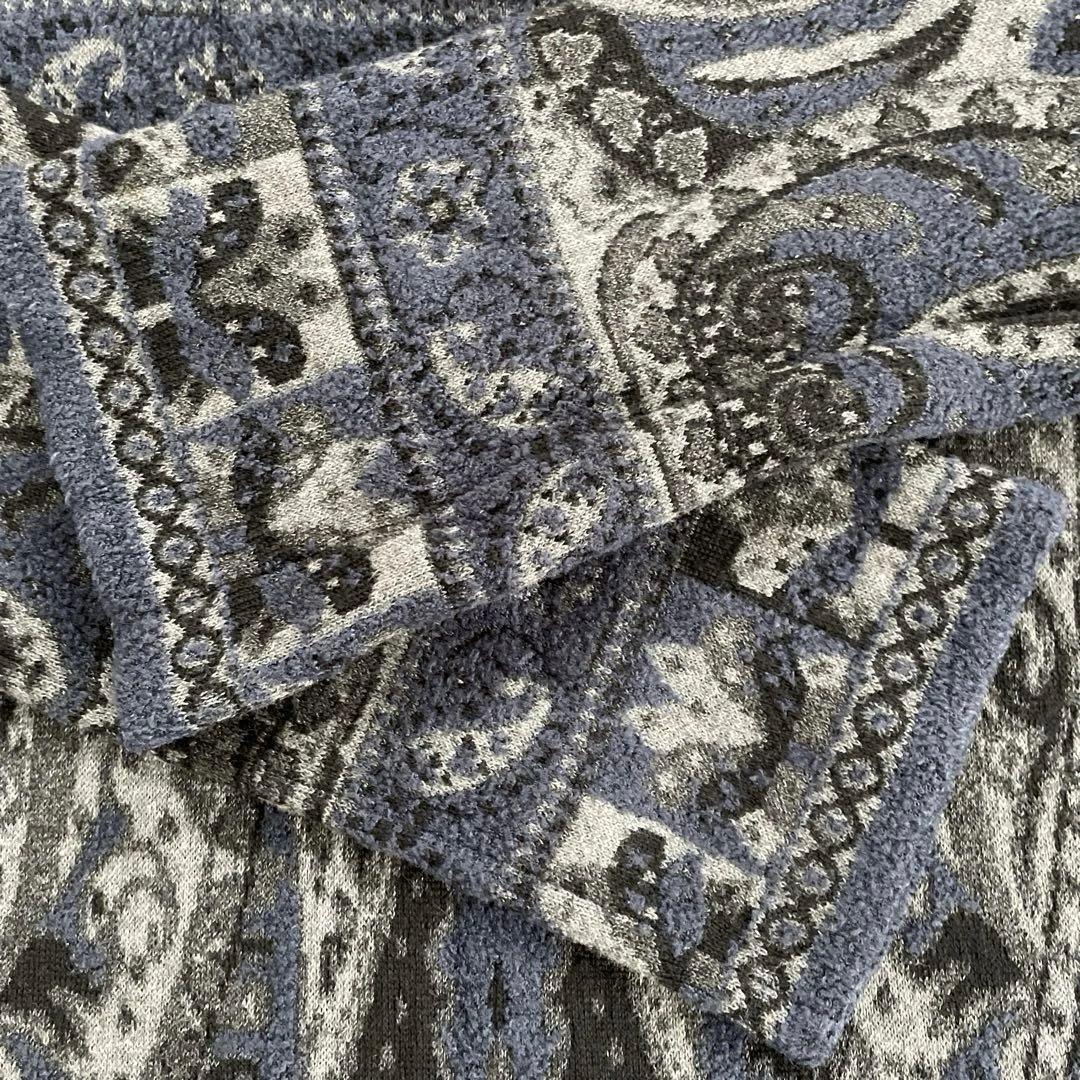 ETROエトロ ネイビー グレー 長袖ひざ丈ワンピース ニット ペイズリー 40