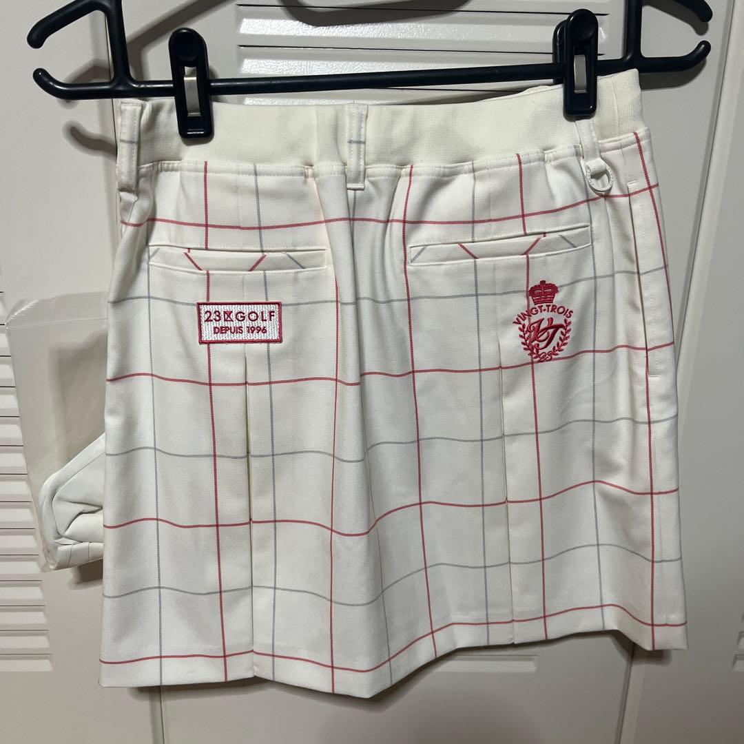 23GOLF プリーツスカート ホワイト/レッドチェック