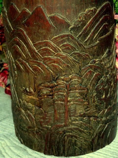 ♥中国　古玩　竹製　筆筒　書道具