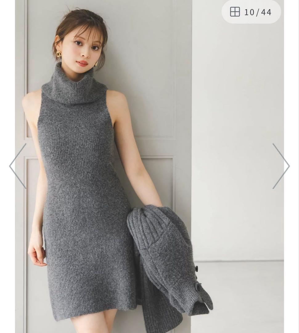 ステンカラーニットジャケットカーディガン➕ タートルネックミニニットワンピース